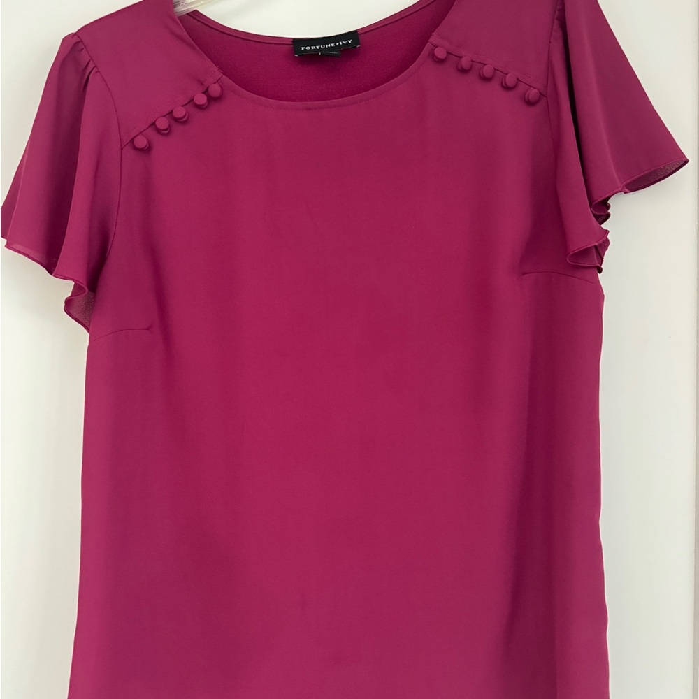 Fortune and Ivy Magenta Flutter Sleeve Blouse